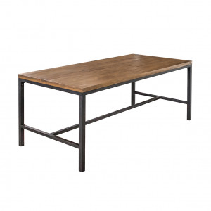 Table de repas en bois de pin recyclé L180cm avec piètement en métal noir - vue de 3/4 - INDUS