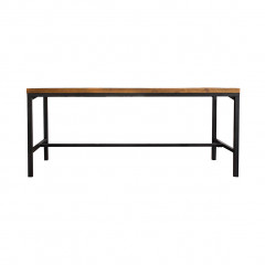 Table de repas en bois d'acacia L180cm avec piètement en métal noir - vue de face - INDUS