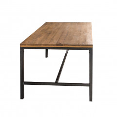 Table de repas en bois de pin recyclé L180cm avec piètement en métal noir - vue de côté - INDUS