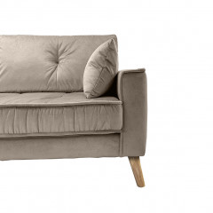 Canapé droit 2.5 places en velours avec 2 coussins - coloris taupe - zoom - LEO