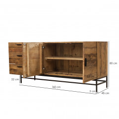 Buffet en bois de pin et métal noir  L160 cm - dimensions - INDUS