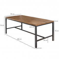 Table de repas en bois de pin recyclé L180cm avec piètement en métal noir - dimensions - INDUS