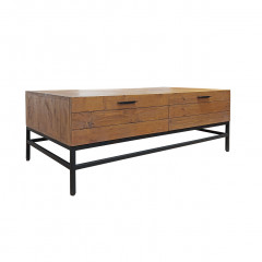 Table basse en bois de pin et métal noir 4 tiroirs - vue de 3/4 - INDUS