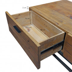 Table basse en bois de pin et métal noir 4 tiroirs - zoom tiroir - INDUS