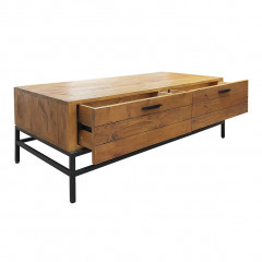 Table basse en bois de pin et métal noir 4 tiroirs - vue tiroirs ouverts - INDUS