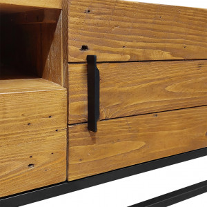 Meuble TV en bois de pin et métal noir L160 cm - zoom - INDUS