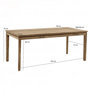 Table de repas extensible L180cm en bois d'acacia - dimensions - AMALFI