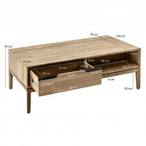 Table basse avec rangements en bois d'acacia - dimensions - AMALFI