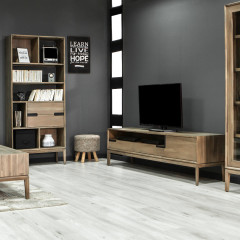 Meuble TV avec rangements en bois d'acacia - vue en ambiance - AMALFI