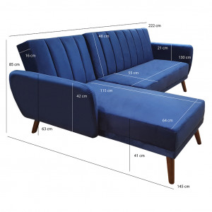 Canapé d'angle convertible en velours bleu - dimensions - TEDDY