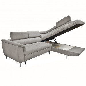 Canapé d'angle droit convertible en tissu - coloris gris - coffre ouvert - KENT