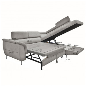 Canapé d'angle droit convertible en tissu - coloris gris - dimensions - KENT