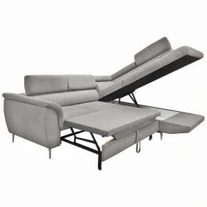Canapé d'angle droit convertible en tissu - coloris gris - vue mode convertible - KENT
