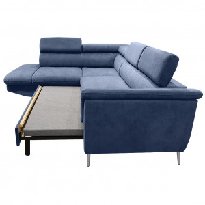 Canapé d'angle gauche convertible en tissu - coloris bleu - vue de côté - KENT