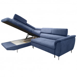 Canapé d'angle gauche convertible en tissu - coloris bleu - vue coffre ouvert - KENT