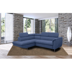 Canapé d'angle gauche convertible en tissu - coloris bleu - vue en ambiance - KENT