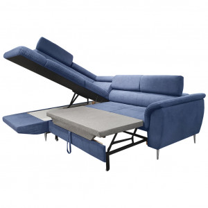 Canapé d'angle gauche convertible en tissu - coloris bleu vue mode convertible - KENT