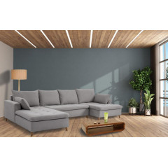 Canapé d'angle fixe en tissu texturé gris - vue en ambiance - LIAM