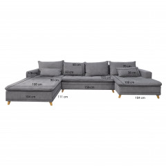 Canapé d'angle fixe en tissu texturé gris - dimensions - LIAM