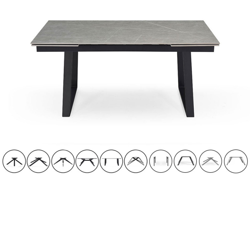 Table extensible en céramique marbre grey L160/240cm - 9 piètements - UNIK