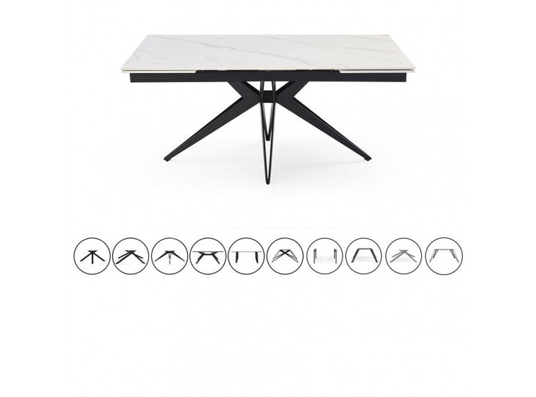 Table extensible en céramique marbre blanc L160/240cm - 9 piètements - UNIK