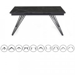 Table extensible en céramique marbre noir L160/240cm - Pieds n°4 : Type 4 pieds - UNIK