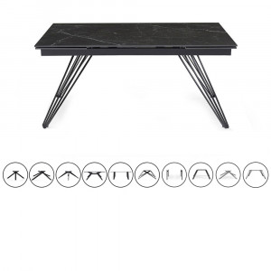 Table extensible en céramique marbre noir L160/240cm - Pieds n°4 : Type 4 pieds - UNIK