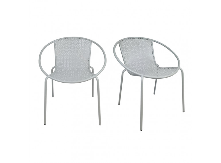 Lot de 2 fauteuils de jardin en métal avec accoudoirs - coloris gris - vue en lot de 2 - CLEMENTINE