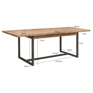 Table de repas extensible en bois d'acacia avec pieds en métal L180/220cm - dimensions - POSITANO