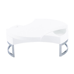 Table basse blanc laqué avec rangement plateau pivotant - vue de face - TURN