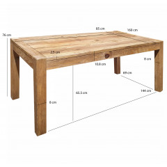 Table de repas rectangulaire en bois massif de pin recyclé - dimensions - ORIGIN