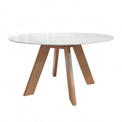 Table de repas ronde en céramique blanc marbré L120 cm - vue de face - ANGEL