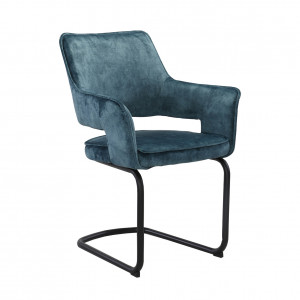 Chaise design en tissu velours & piétement métal - coloris bleu - PORTO