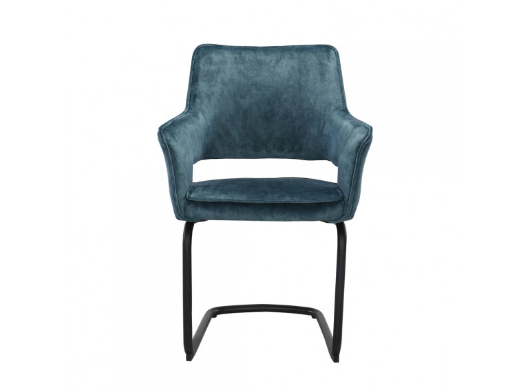 Chaise design en tissu velours & piétement métal - coloris bleu - PORTO