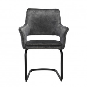 Chaise design en tissu velours & piétement métal - coloris gris anthracite - PORTO