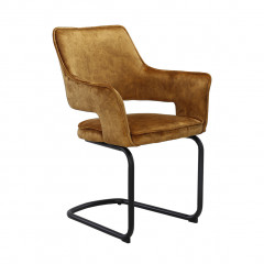 Chaise design en tissu velours & piétement métal - coloris ocre - PORTO