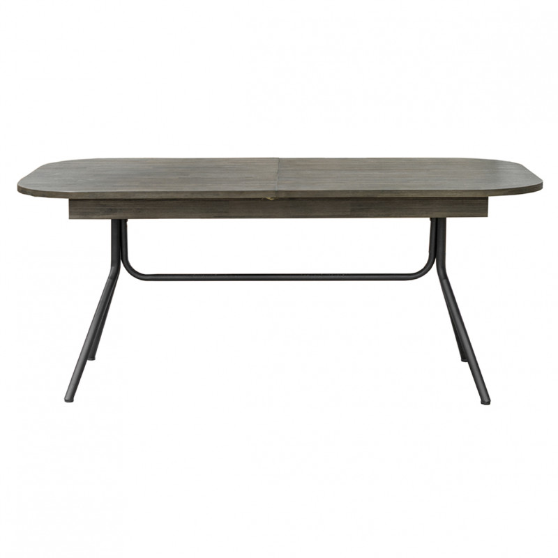 Table de repas extensible L180/220 cm en bois massif cendré et métal noir - vue de face - BELLAGIO