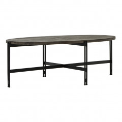 Table basse ovale en bois massif cendré et métal noir - vue de 3/4 - BELLAGIO