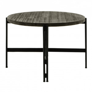 Table basse ovale en bois massif cendré et métal noir - vue de côté - BELLAGIO