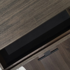 Meuble TV avec rangements en bois massif cendré et métal noir - zoom - BELLAGIO