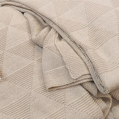 Plaid tricot en coton beige rosé 100 x 150 cm - zoom mailles tricotées - MARINA