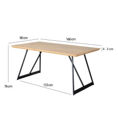 Table de repas en bois & métal L160cm - dimensions - STRIPE