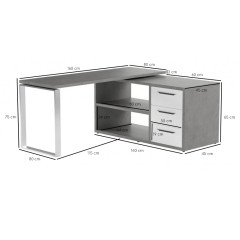 Bureau d'angle réversible 3 tiroirs et 2 niches - dimensions - OFFICIO