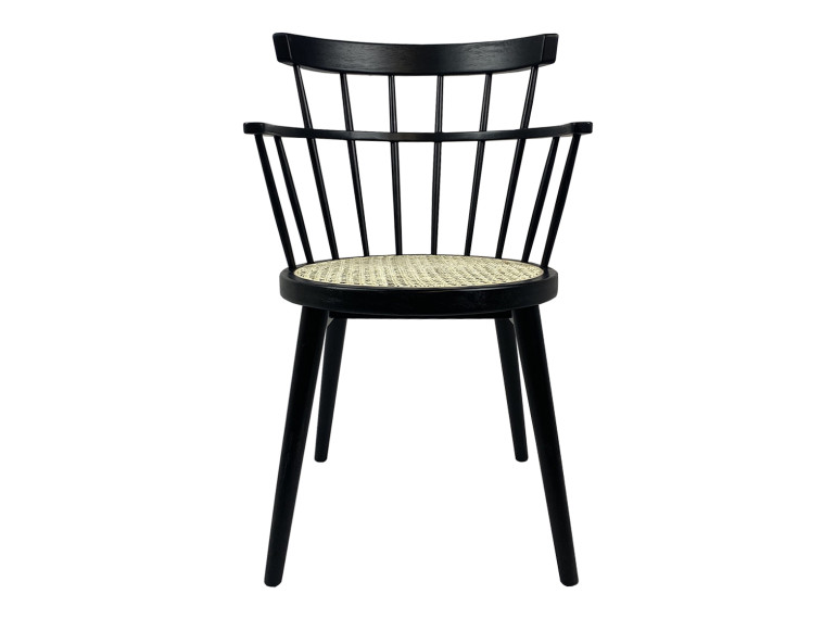 Chaise en bois noir et cannage avec accoudoirs - vue de face - FOGGIA 106