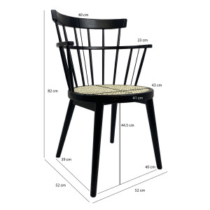 Chaise en bois noir et cannage avec accoudoirs - dimensions - FOGGIA 106