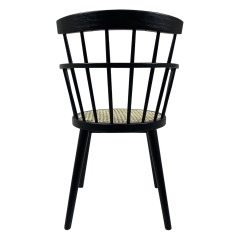 Chaise en bois noir et cannage avec accoudoirs - vue de dos - FOGGIA 106