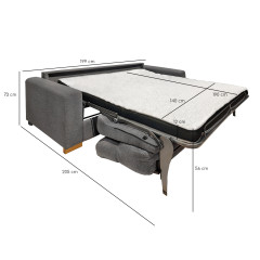 Canapé convertible 2 places L.200 cm en tissu gris clair chiné système rapido couchage - photo dimensions couchage ouvert - NALA