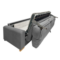 Canapé convertible 2 places L.200 cm en tissu gris clair chiné système rapido couchage - vue système convertible - NALA