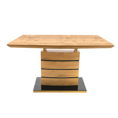 Table de repas extensible 140/180 cm pied centrale effet bois rustique - vue de face - LEONAR