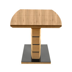 Table de repas extensible 140/180 cm pied centrale effet bois rustique - vue de côté - LEONAR